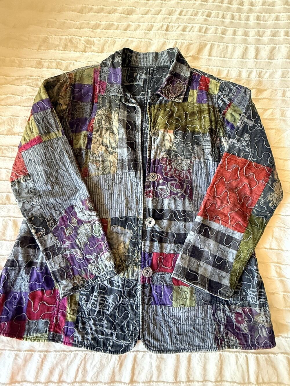 Parsley & Sage Reversible Quilted Jacket M Boho Patchwork Floral Cotton